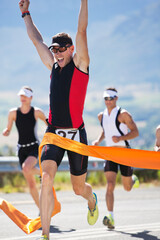 Canvas Print - Runner crossing race finish line