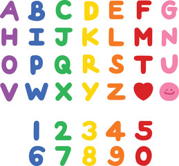 A to Z alphabet letters and numbers in rainbow colour. Vector illustration.