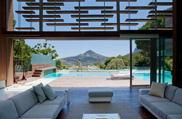 Wall Mural - View of swimming pool and mountains