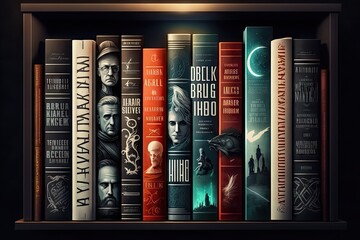 Wall Mural - bookshelf filled with classic novels and contemporary bestsellers, created with generative ai