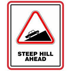 Steep Hill Ahead, sign vector