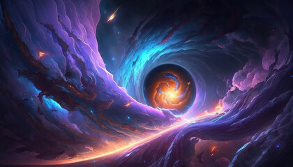 Wall Mural - a fantasy inspired black hole in space with a lot of clouds, generative ai technology