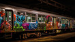 Whole car graffiti on a New York City subway train (Generative AI)