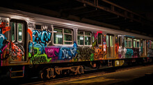 Whole Car Graffiti On A New York City Subway Train (Generative AI)