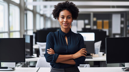 Successful young african business woman in office (Generative AI)