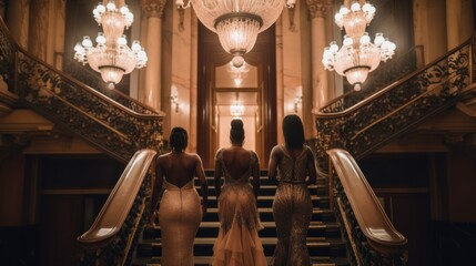 Poster - A group of women walking down a set of stairs. Generative AI image.