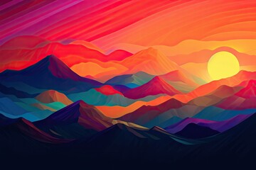 Sticker - sunset in mountains Generative Ai