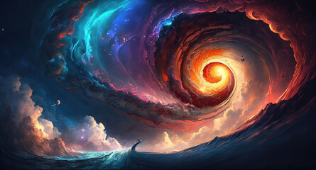 Wall Mural - a massive black hole in space is eating the universe, lightning parts, generative ai technology