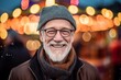 © Markus Schröder - Lifestyle portrait photography of a satisfied mature man wearing a warm beanie or knit hat against a carnival background. With generative AI technology