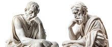 Set Of Marble Statue Philosophers Isolated On Transparent Background - Fictional Person, Generative AI