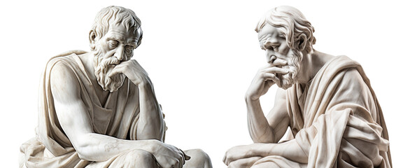 set of marble statue philosophers isolated on transparent background - fictional person, generative 