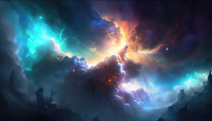 Wall Mural - an impressive science inspired landscape in space, scifi artwork, generative ai technology