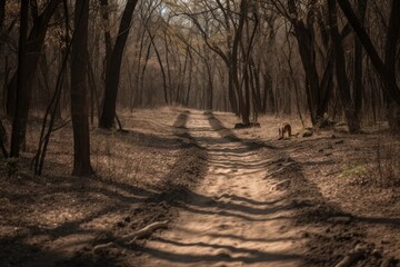 Poster - the tracks of a wild animal leading towards the forest, created with generative ai