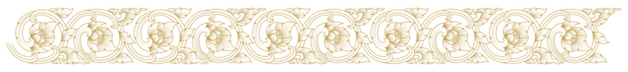 Gold line art, buddhism temple element and background pattern decoration motifs for pillar pattern