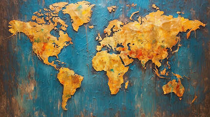 world map oil paint background. generative ai.