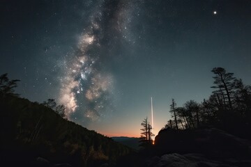 Wall Mural - a rocket blasting off, with the earth and stars visible in the background, created with generative a