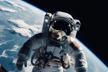 Wall Mural - astronaut, surrounded by the breathtaking view of space, floating in zero gravity, created with gene
