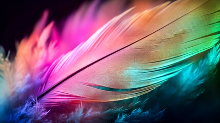 Wall Mural - Abstract background with feather in colored lighting, generative AI.