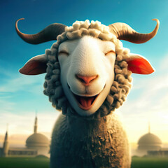 3D Render of A Happy Sheep Celebrating Eid Al-Adha