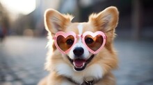 Dog With Heart Shaped Sunglasses. Generative AI
