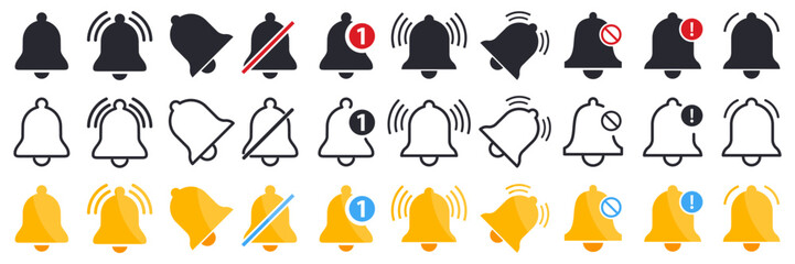 Bell reminder notification icon collection. Set of notification bell icon