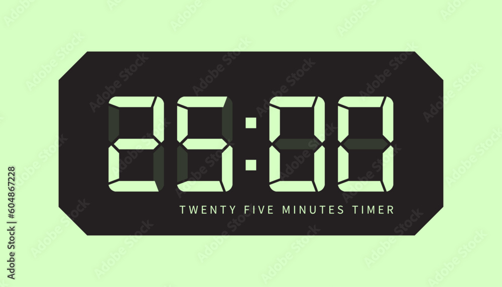 25 Minute Timer Digital Clock Icon, Retro LED Style. Clock, Stop Watch ...
