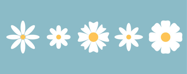 set of white flowers simple spring icon collection