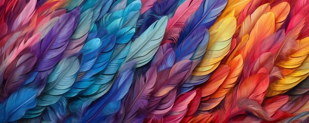 Wall Mural - Colorful Feathers Detailed Abstract Texture Generative AI 