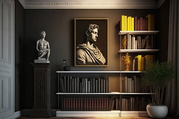 Wall Mural - classic bookshelves with classic literature and art decor, created with generative ai