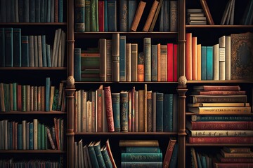 Wall Mural - bookshelf overflowing with books, including some classics and bestsellers, created with generative ai