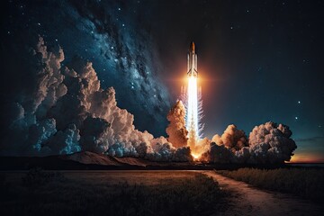 Wall Mural - rocket launch, with view of the night sky, and stars visible, created with generative ai