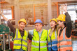 Group of engineer worker team greeting cheerful happy smiling laughing together.