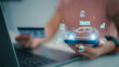 © FAMILY STOCK - Car tax concept. Businesswoman paying car tax online.