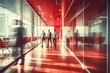 © FrankBoston - Stressful business background with blurred contemporary office with a red filter, generative AI