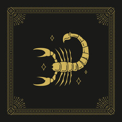 Wall Mural - scorpio zodiac astrology antique future fortune prediction line art deco vintage card design vector