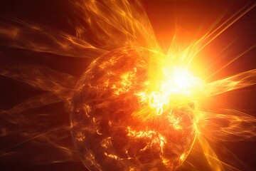 Wall Mural - close-up of sun, with fiery explosions and bursts of light, created with generative ai