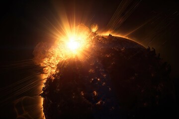 Wall Mural - close-up of the sun, with explosions and flares visible in the photosphere, created with generative 