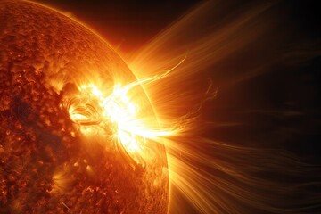 Wall Mural - close-up of the sun, with dramatic explosions and flares, created with generative ai