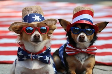 dogs celebrating American Independence Day 4th fourth july usa illustration generative ai