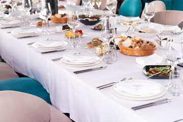 Wall Mural - table setting at the event. clean glasses on the table
