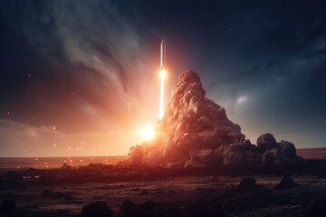 Wall Mural - rocket launches from different angles, showing the details of the launch pad and surrounding area, c