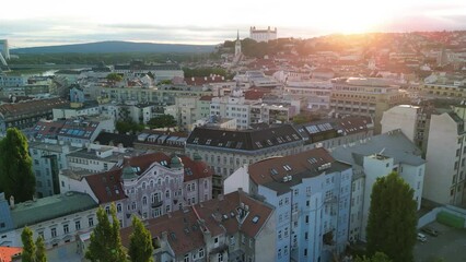 Canvas Print - Aerial view of Bratislava skyline at dusk, Slovakia