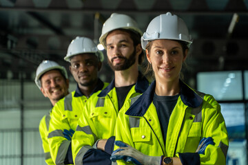 Fototapete - Employees are working at factory with robotic arms,Inspector equipment,Industrial and technology.