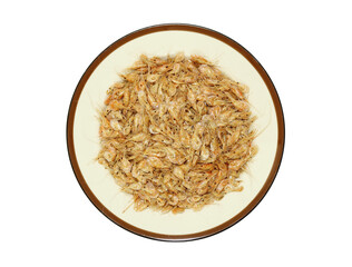 dried shrimp in plate isolated with clipping path