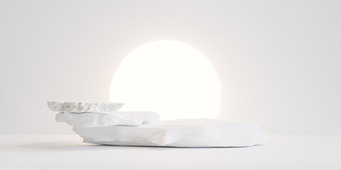 Wall Mural - White stone podium for product presentation. Mockup for exhibitions, 3d illustration