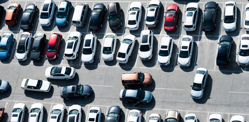 Wall Mural - Aerial view of big car parking