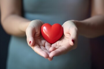 Wall Mural - hand woman care donor cardiogram red health love hold symbol valentine. Generative AI.