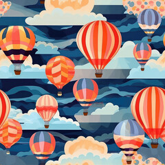 Hot air balloons and clouds seamless repeat pattern - fantasy colorful cubism, abstract art, trippy psychedelic [Generative AI]
