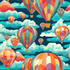  Hot air balloons and clouds seamless repeat pattern - fantasy colorful cubism, abstract art, trippy psychedelic [Generative AI]
