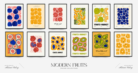 Wall Mural - Abstract fruits posters template. Modern trendy Matisse minimal style. Exotic Healthy Food. Hand drawn design for wallpaper, wall decor, print, postcard, cover, template, banner.